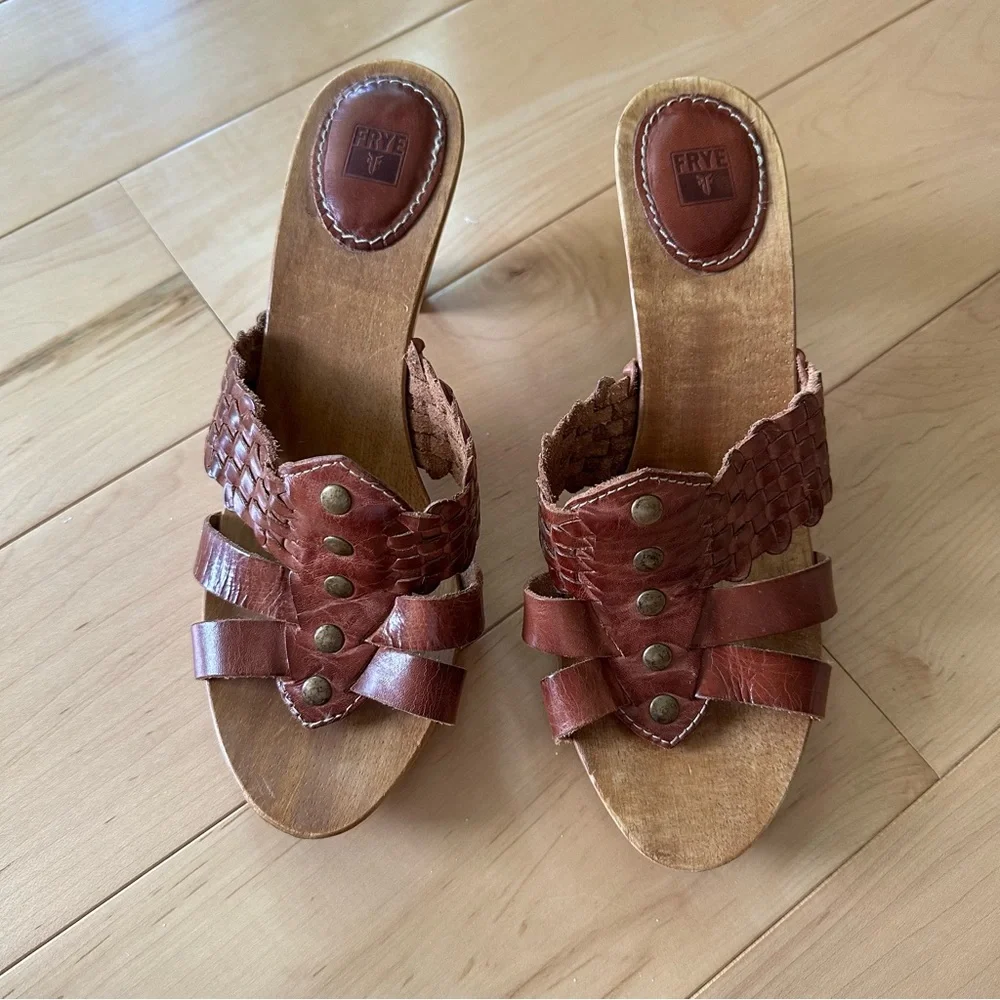 Frye Wooden Slip-on Leather Heels - Picture 2 of 6